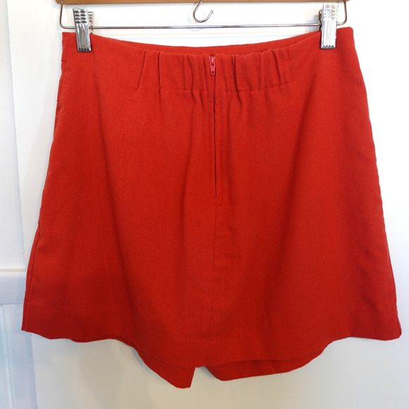 French Skort Womens Medium Red Wrap Front Back Zip Linen Skirt Shorts Parisian - Picture 4 of 9